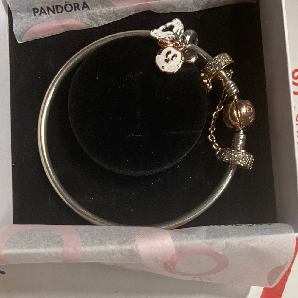 Pandora Two-Tone Mickey Charm Bangle Bracelet